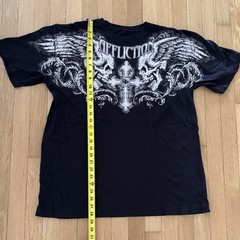 Affliction Shirt Mens XL Black Winged Up Skulls Gothic Cross Made in USA Y2K