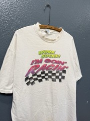 Vintage 90’s Hanes Work Sucks I’m Racing White Tee Shirt Size 2XL