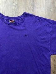 VINTAGE Nike Team Purple Small Swoosh T-Shirt Size XXL Essentials Embroidered