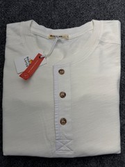 Marine Layer Long Sleeve Henley Shirt Ivory 100% Cotton Custom Dye Mens L NEW