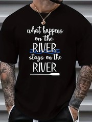 Stylish Plus Size Men’s T-Shirt with Unique Letter Print – Casual, Breathable Po