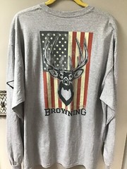 Browning Graphic L/S T Shirt Whitetail Flag Sport Gray 134420908 Mens Sz L NWT