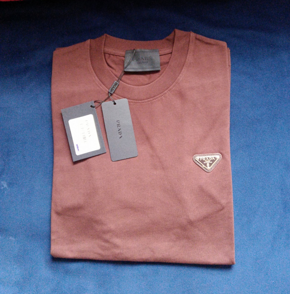 PRADA Men’s Brown Logo Crew Neck Short Sleeve Solid T-Shirt Tee L