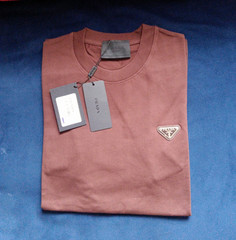 PRADA Men’s Brown Logo Crew Neck Short Sleeve Solid T-Shirt Tee L