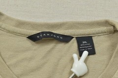 Sean John Men’s Size 2XL Beige Long Sleeve Tee Faux Leather Shoulder Accents