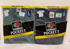 Vtg 1998 Fruit Of The Loom Pocket T Shirt SZ Large Lot of 2, Green Navy Blue