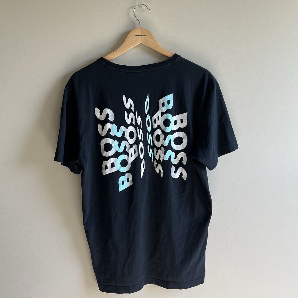 Boss men’s t-shirt XL blue logo fancy trendy modern soft material Pima Cotton