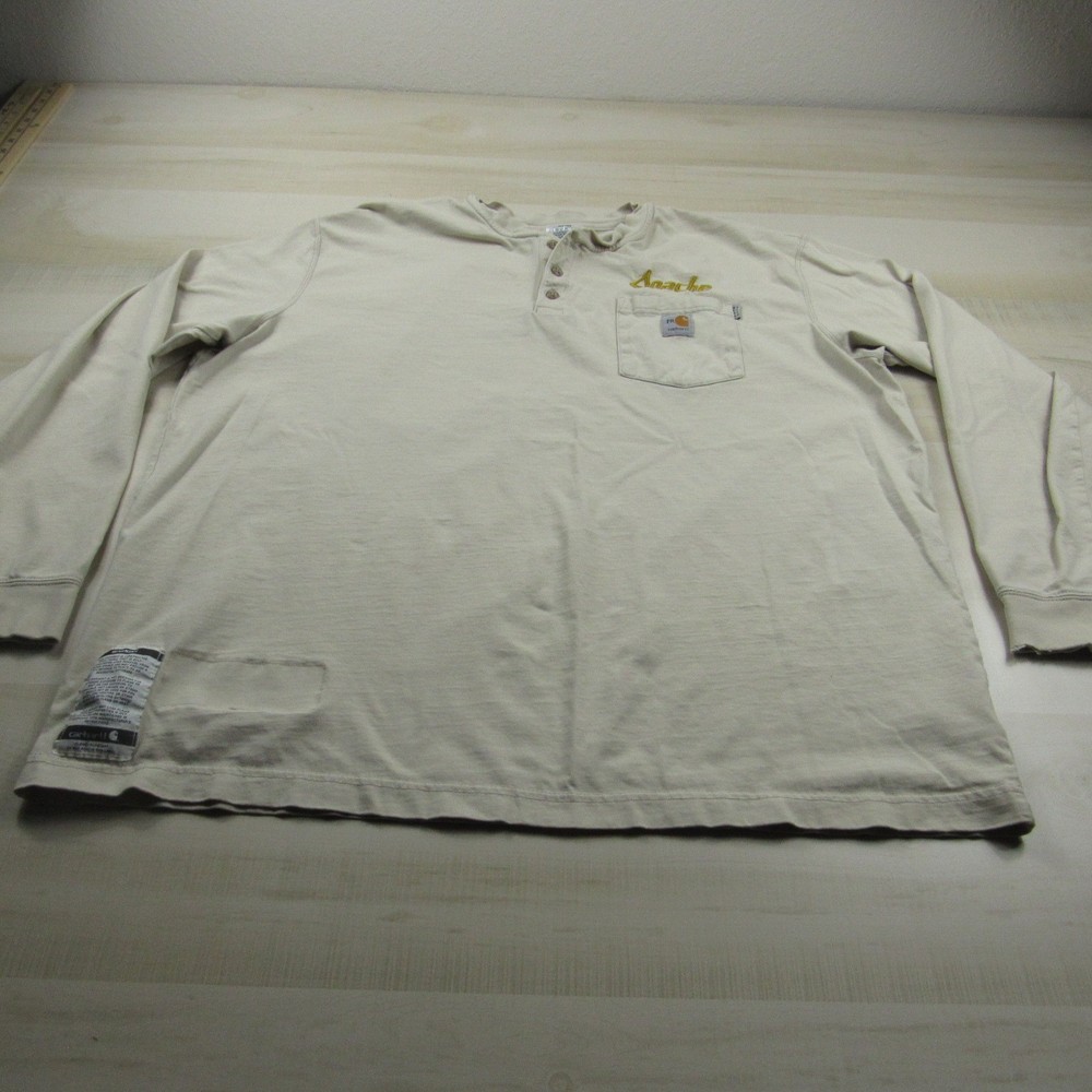 Carhartt Shirt Mens 2XL XXL Beige Henley FR Flame Fire Resistant Workwear A2