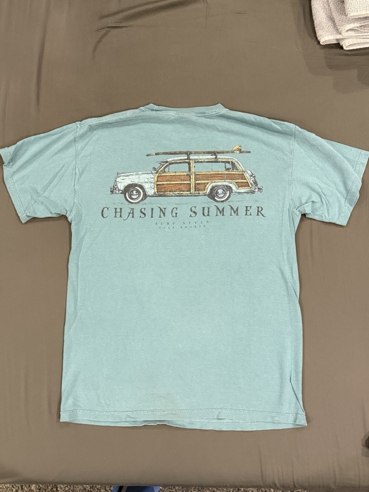 Men’s Short Sleeve Graphic T-Shirt, Gulf Shores, Surf, Blue, Medium