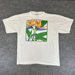 VTG Hawaiian Shirt Mens XL White Alore Kona Birds of Paradise Single Stitch 90s