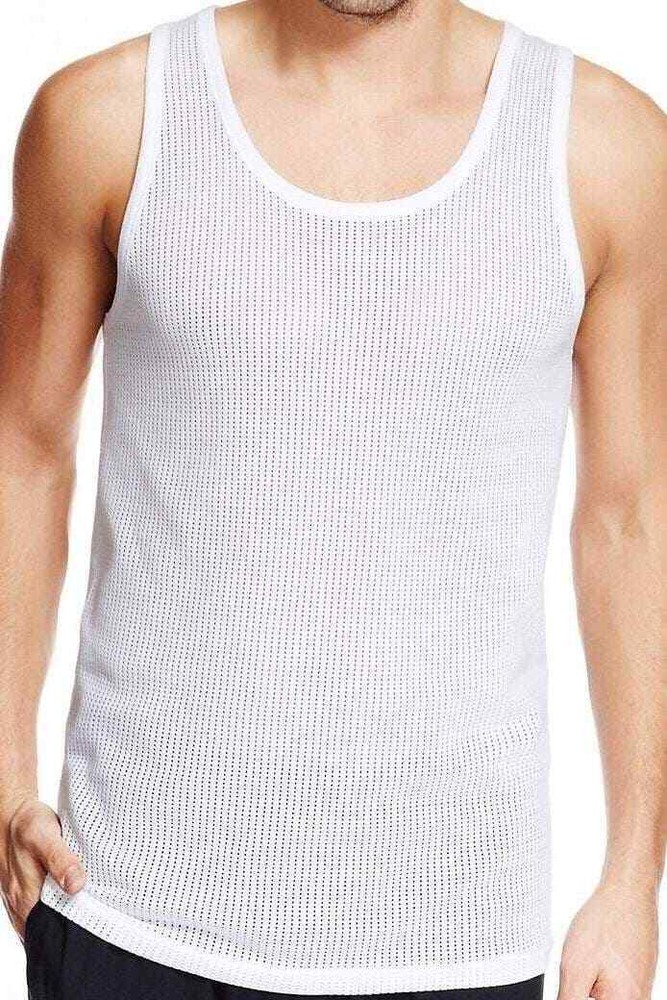 12 MENS WHITE SUMMER MESH VEST MEN SPORTS GYM DAILY VESTS 100% COTTON S -2xl