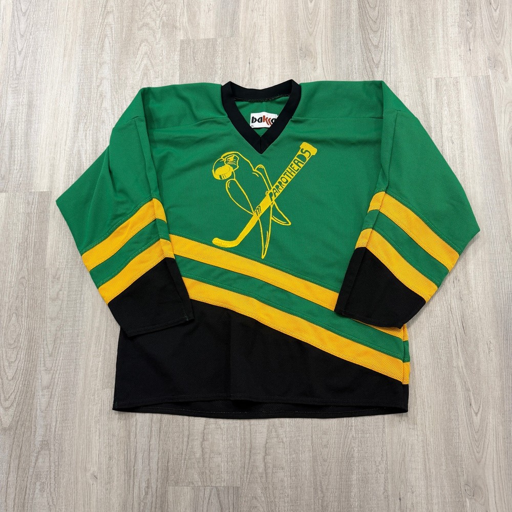 Vintage Bakka Parrotheads Hockey Jersey #3 Men’s Extra Large Green Yellow 90s