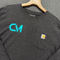 Carhartt Long Sleeve Pocket Tee Mens M Loose Fit Charcoal Back Print Graphic