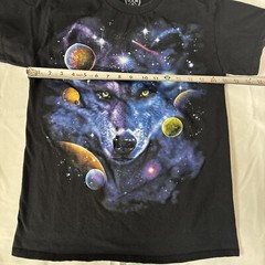 Space Wolf Graphic Print T Shirt Short Sleeve Black By ODM Small