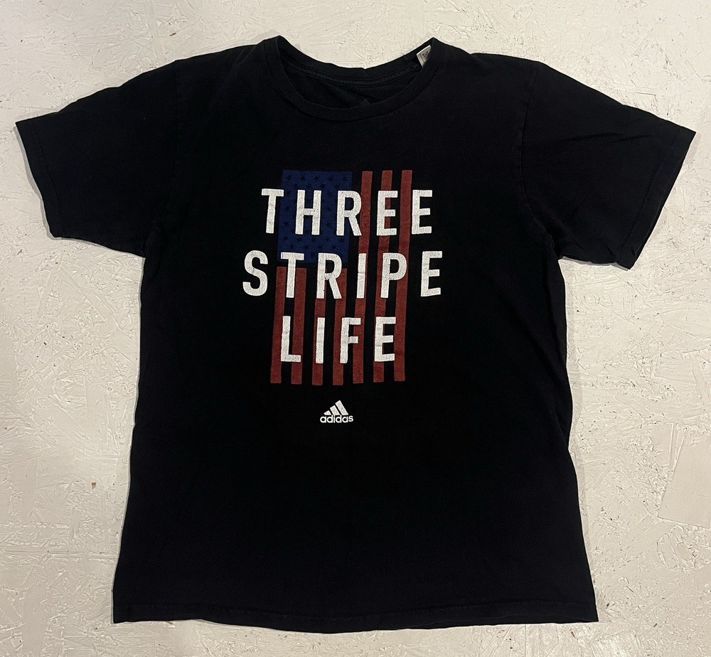 Adidas Go-To Tee Shirt Three Stripe Life Mens M Black USA American Flag
