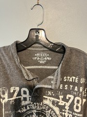 Arizona Jean Co Distressed Graphic Henley T-Shirt Gray Y2K Collegiate Style