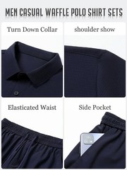 White Men’s 2 piece Casual outfit’s Waffle Knit polo shirt’s and short’s set …
