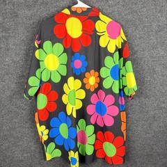 Hardaddy Mens 2XL Black Multi Color Retro Flower Power Camp Shirt Short Sleeve