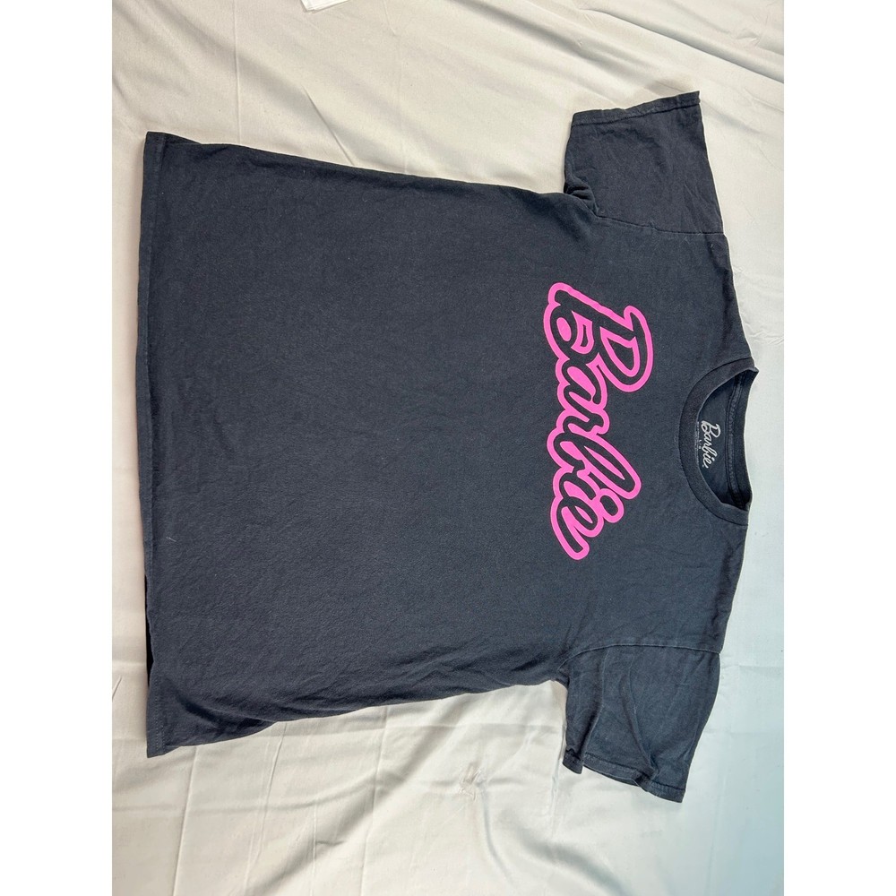 Barbie Movie Graphic T-Shirt Mens Large Black Pink Script Logo Cotton Crewneck