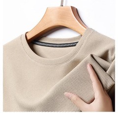 New Summer Waffle Round Neck Short Sleeved T-shirt for Men’s Short Sleeved.
