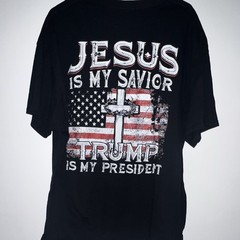 Men’s Black Graphic Print Crew Neck Short Sleeve T-Shirt 2XL Jesus Trump USA