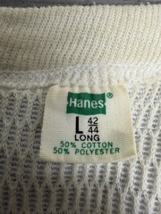 Vintage 70s Hanes Thermal Shirt Adult Size L White Waffle Knit Blank Base Layer