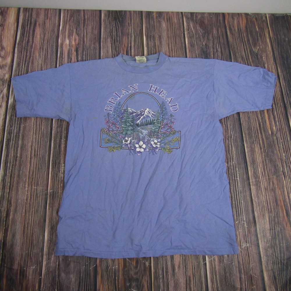 Vintage Brian Head Shirt Mens XL Prairie Mountain Made USA Nature Graphic 90s