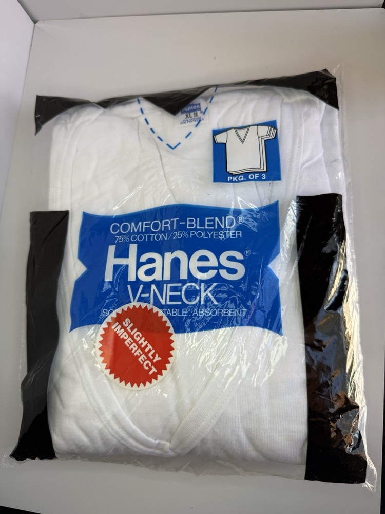Vintage Hanes V-Neck Pack of 3 XL White T Shirts Made In USA New In Package