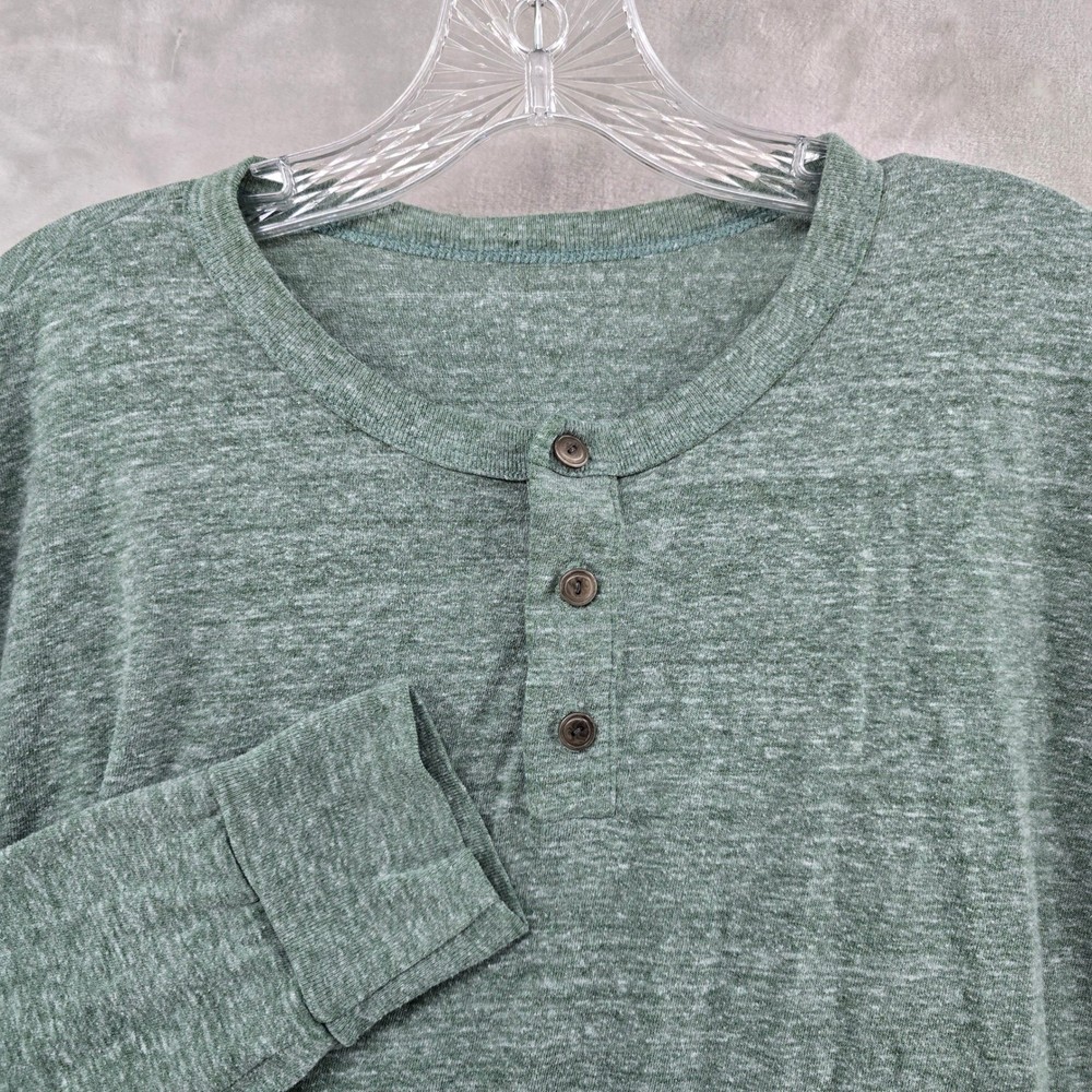 Gustin Henley Men Large Green Long Sleeve Tri-blend Made in USA Heathered Shirt