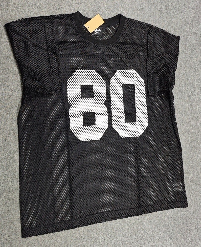 STUSSY MEN’S TEAM NUMBER 80 MESH JERSEY BLACK COLOR SIZE LARGE