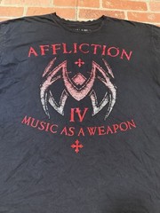 Men’s Affliction Music As A Weapon Shirt 2XL Red Foil Print