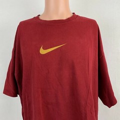 Nike Glossy Gold Swoosh Logo T Shirt Vintage 90s Red Grey Tag Size XL