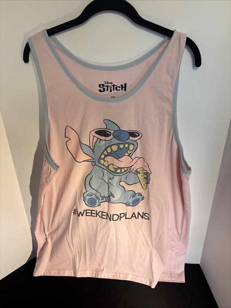 Stitch Disney Tank Top Pink Unisex Size XLarge “#Weekend Plans” Icecream