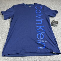 2 Calvin Klein Shirt Mens Medium Blue White Graphic CK Logo Short Sleeve Tees