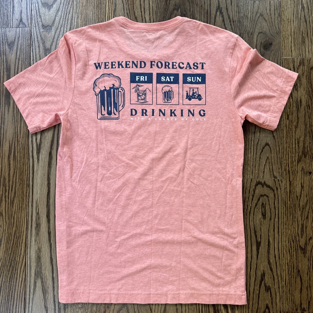 Travis Mathew Graphic T-Shirt Peach Heather Small Drinking With A Chance Of Golf