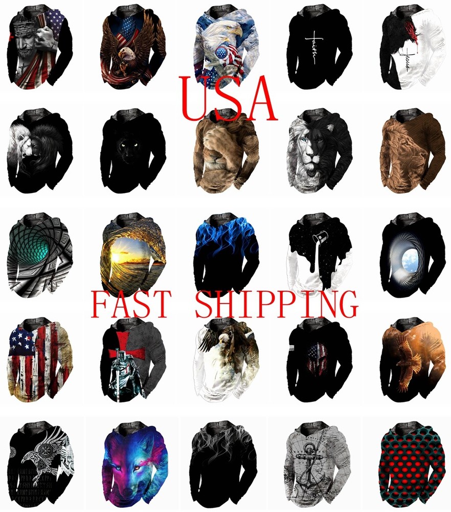 Men’s Hoodie Hooded T Shirt Novelty Graphic Pullover Sweatshirt Soft LightWeight