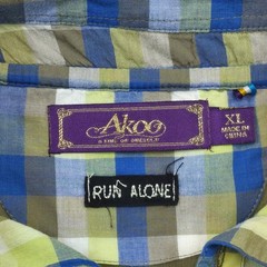 Akoo Run Alone Olive Green V-Neck Shirt Plaid Collar XL Streetwear Retro