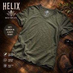 Helix Olive Green Slub Knit V-Neck T-Shirt Men’s Sm Casual Distressed Hem Sz Sm