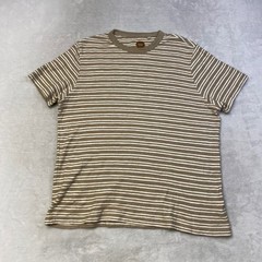 Common People Mens Striped T-Shirt Large Short Sleeve Casual Beige White