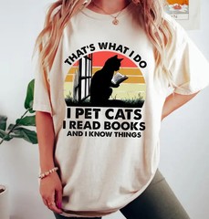 I Pet Cats I Read Books Funny Cat Lover Shirt Bookworm Gift