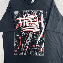Y2k Fresh Graffiti Graphic T-Shirt Black 2XL Streetwear Urban Paint Splatter Tee