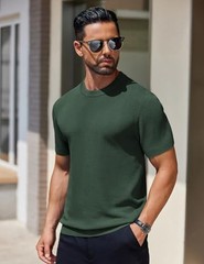 Coofandy T Shirt Crew Neck, Regular Fit, Short Sleeve, Solid, Ribbed Cuffs Solid