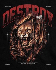 Men’s Vintage Washed Graphic T-Shirt Lion Claw Print Gothic Streetwear Tee