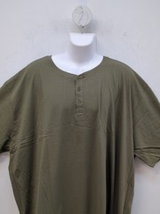 Bigdude Short Sleeve Henley Neckline Grandad Collar Mens Cotton TShirt 5XL Olive