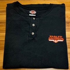 Vintage 90s Harley Davidson Henley Shirt XL Black Gainesville FL Single Stitch