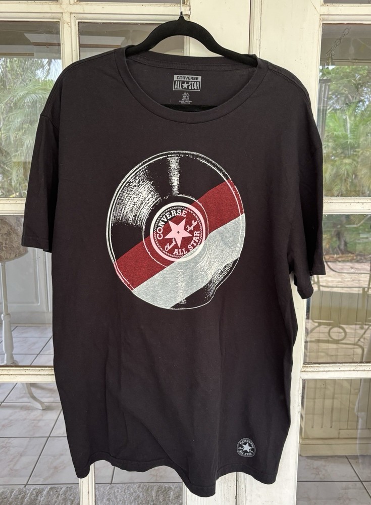 Converse XL Chuck Taylor All Star Record Label Tee Shirt, Black, 100% Cotton