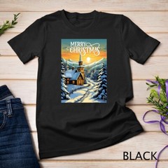 Christmas Church in the Mountains A Peaceful Scene #1 Funny Unisex T-shirt