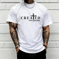 Men’s “Created with a Purpose” Christian graphic T-shirt, faith quote print tee