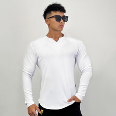 Men’s Sports Tight Fitness Long Sleeve Solid Stripe Stretch Sports T-shirt