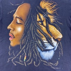 Vtg The Roxx 90s Mens L Black Graphic T Shirt Single Stitch Bob Marley Lion Zion